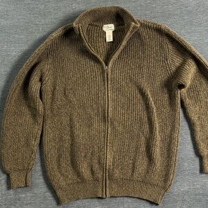 Vintage Green L.L. Bean Full Zip 100% Cotton Sweater Sz Large - TALL